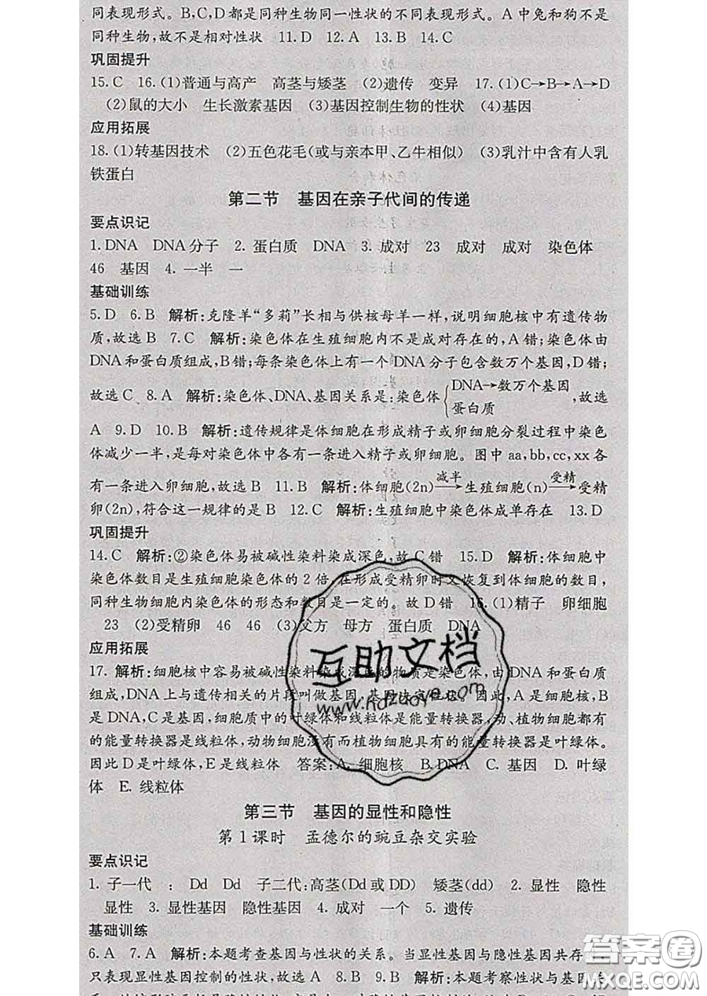 梯田文化2020春課堂點(diǎn)睛八年級生物下冊人教版答案