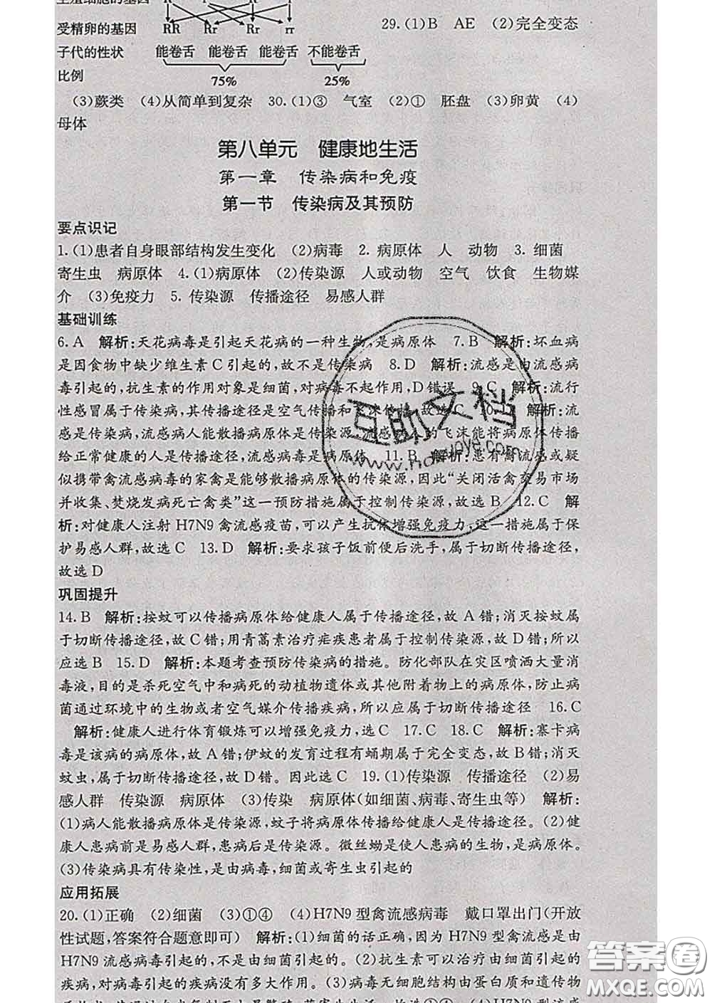 梯田文化2020春課堂點(diǎn)睛八年級生物下冊人教版答案