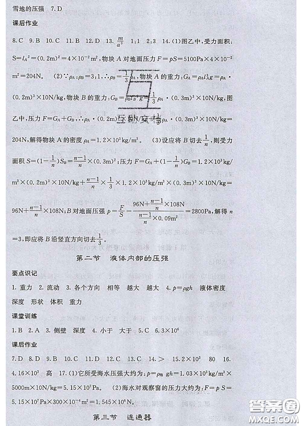 2020春梯田文化課堂點(diǎn)睛八年級(jí)物理下冊(cè)北師版答案