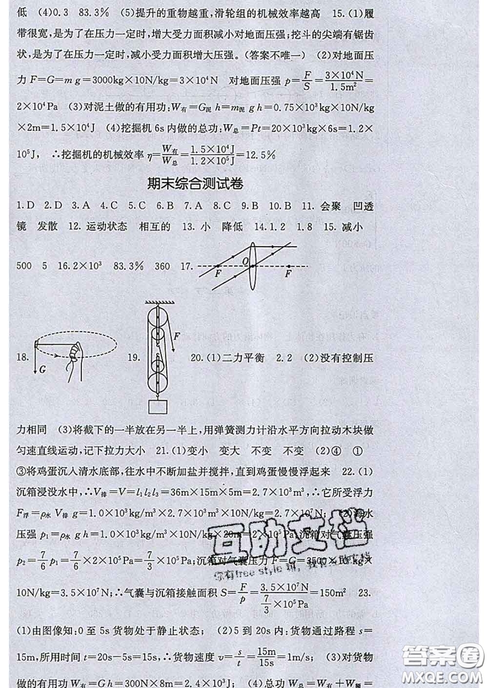 2020春梯田文化課堂點(diǎn)睛八年級(jí)物理下冊(cè)北師版答案