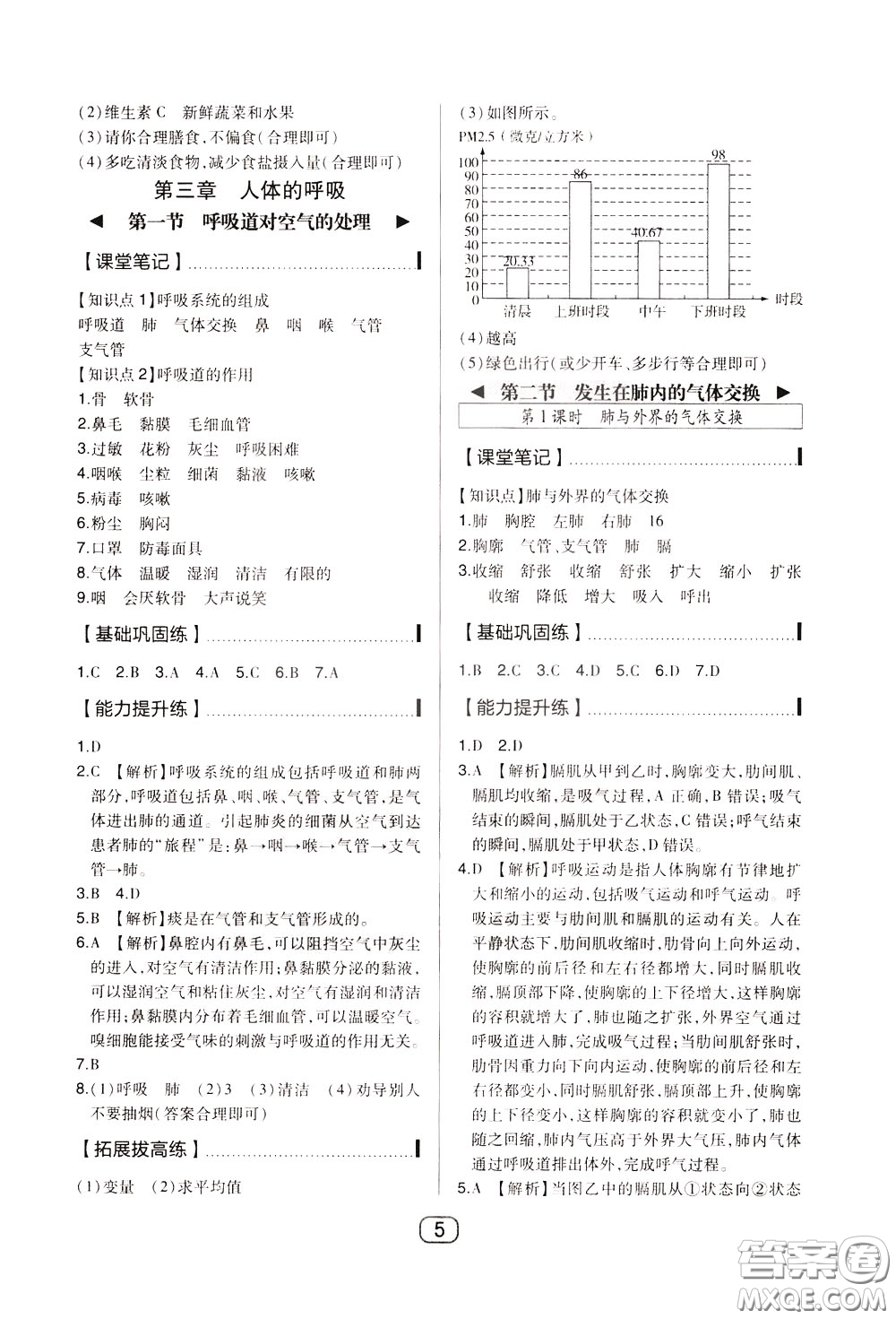 2020年北大綠卡課時(shí)同步講練七年級(jí)下冊(cè)生物人教版參考答案