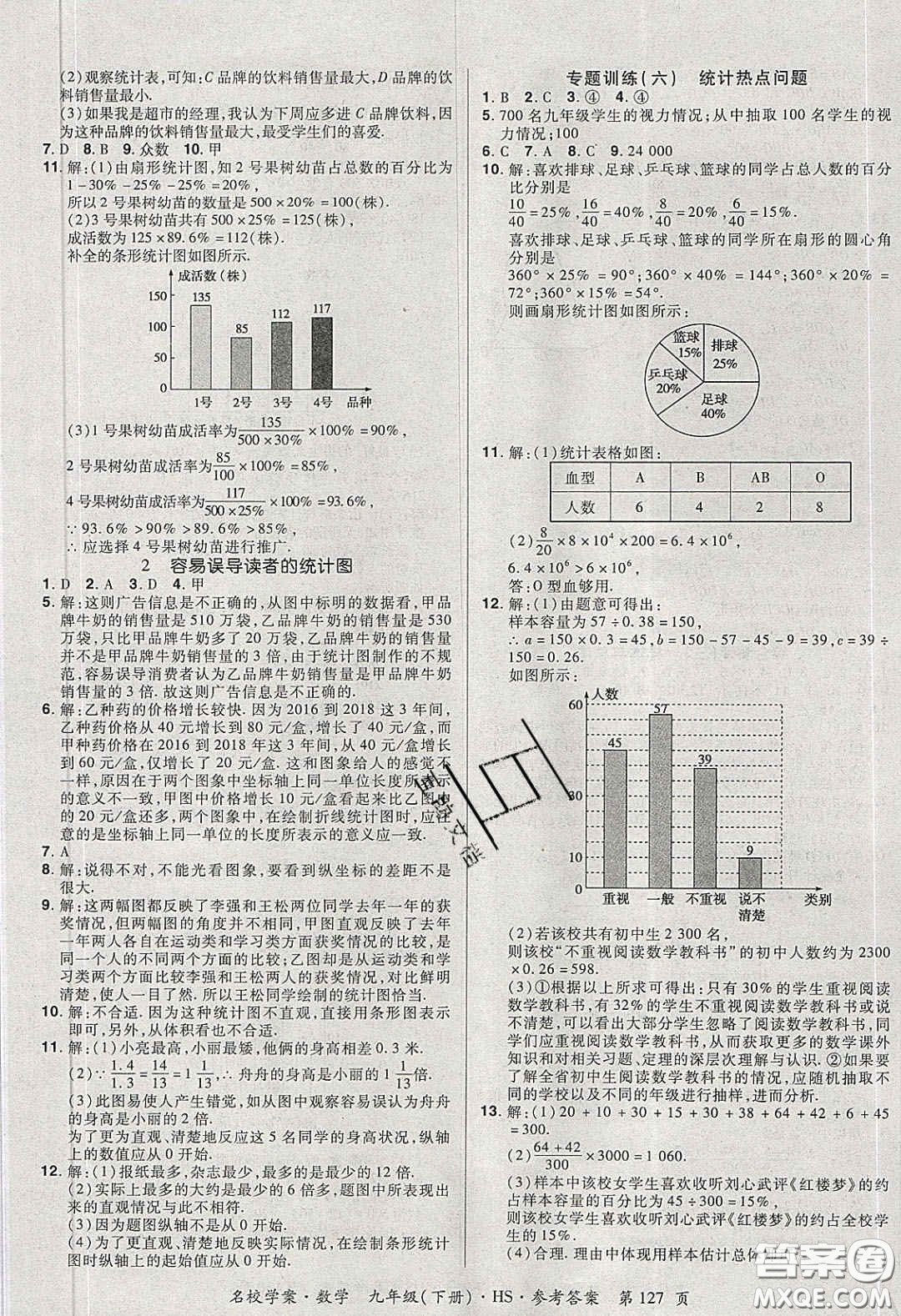 2020年國華作業(yè)本名校學(xué)案九年級數(shù)學(xué)下冊華師大版答案