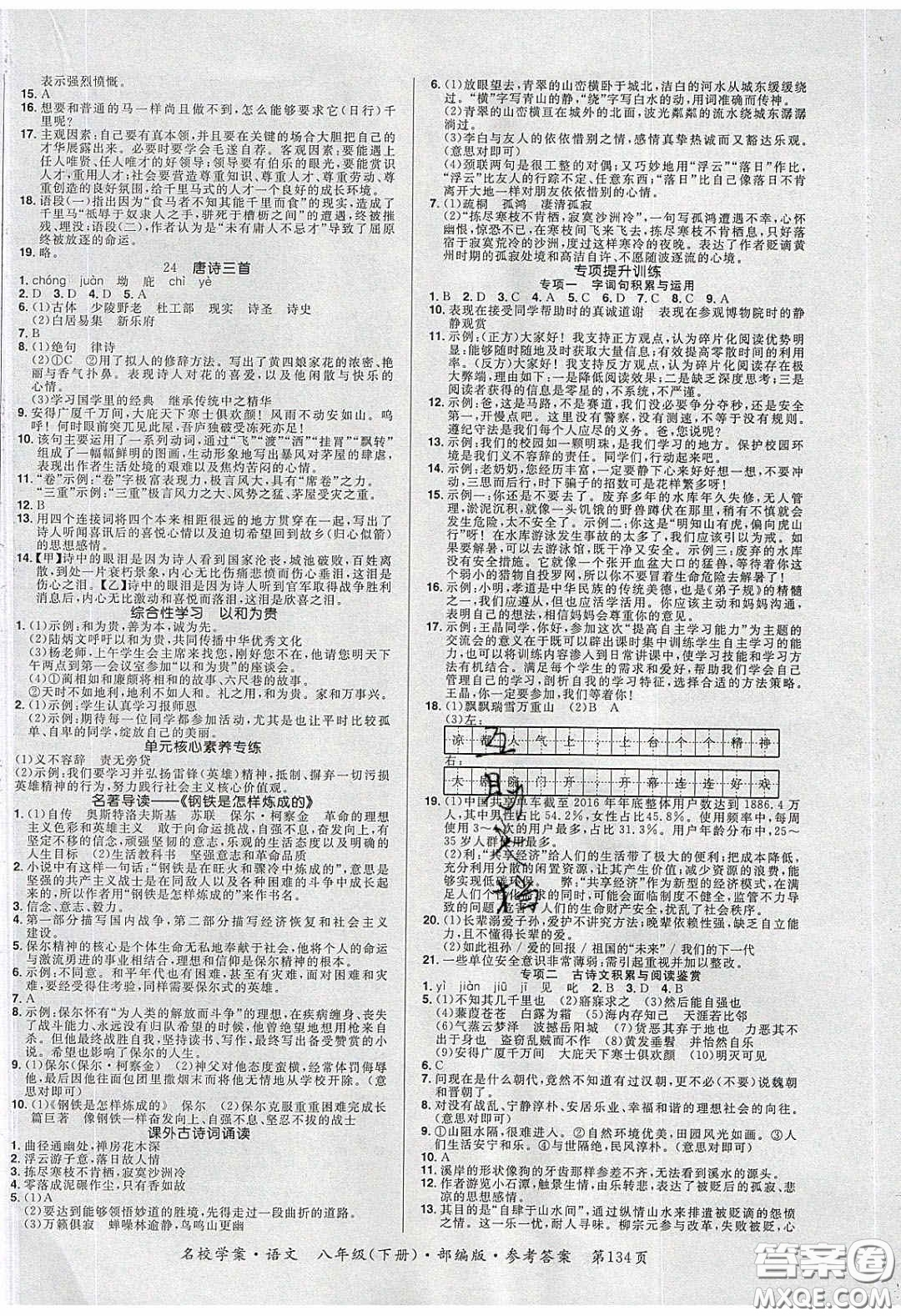 2020年國華作業(yè)本名校學(xué)案八年級語文下冊部編版答案