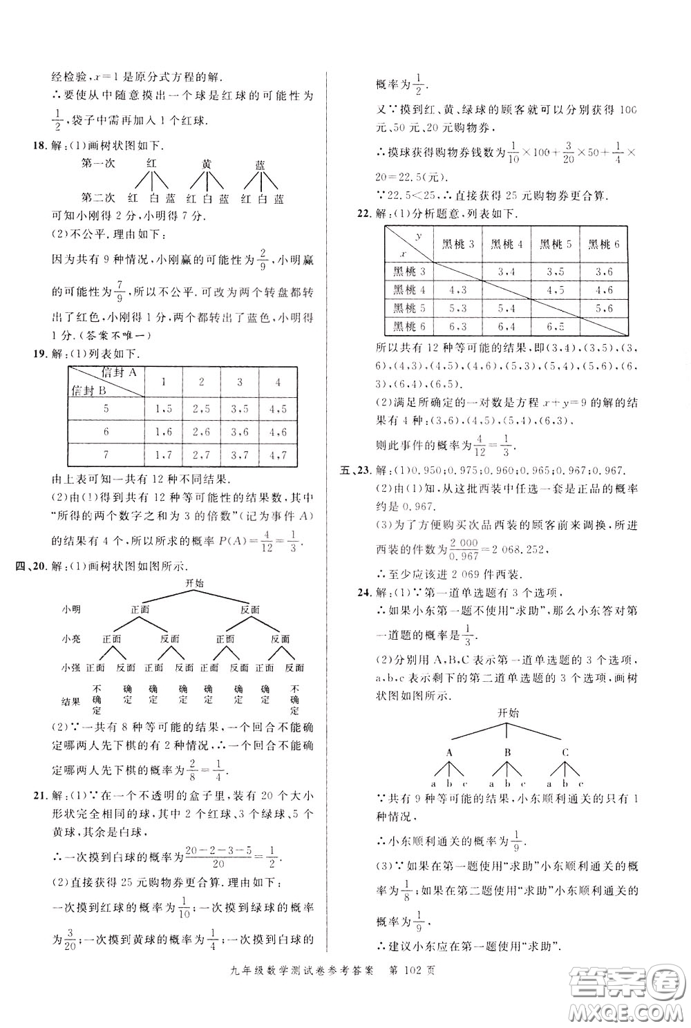 南粵學(xué)典2020年名師金典測(cè)試卷數(shù)學(xué)九年級(jí)全一冊(cè)R人教版參考答案