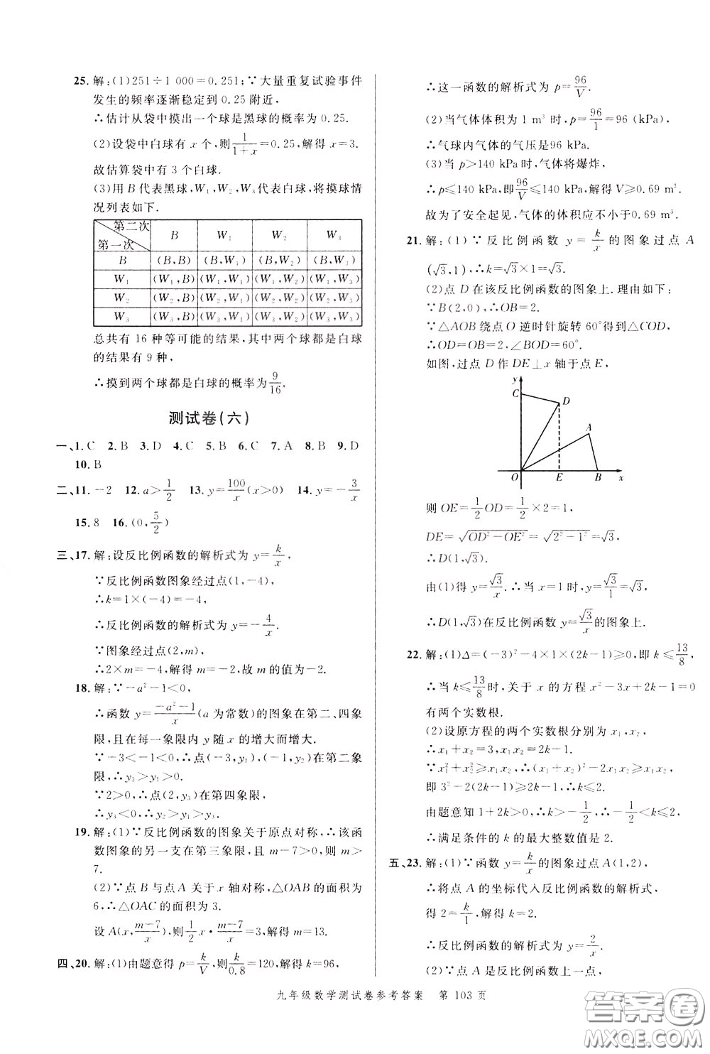 南粵學(xué)典2020年名師金典測(cè)試卷數(shù)學(xué)九年級(jí)全一冊(cè)R人教版參考答案