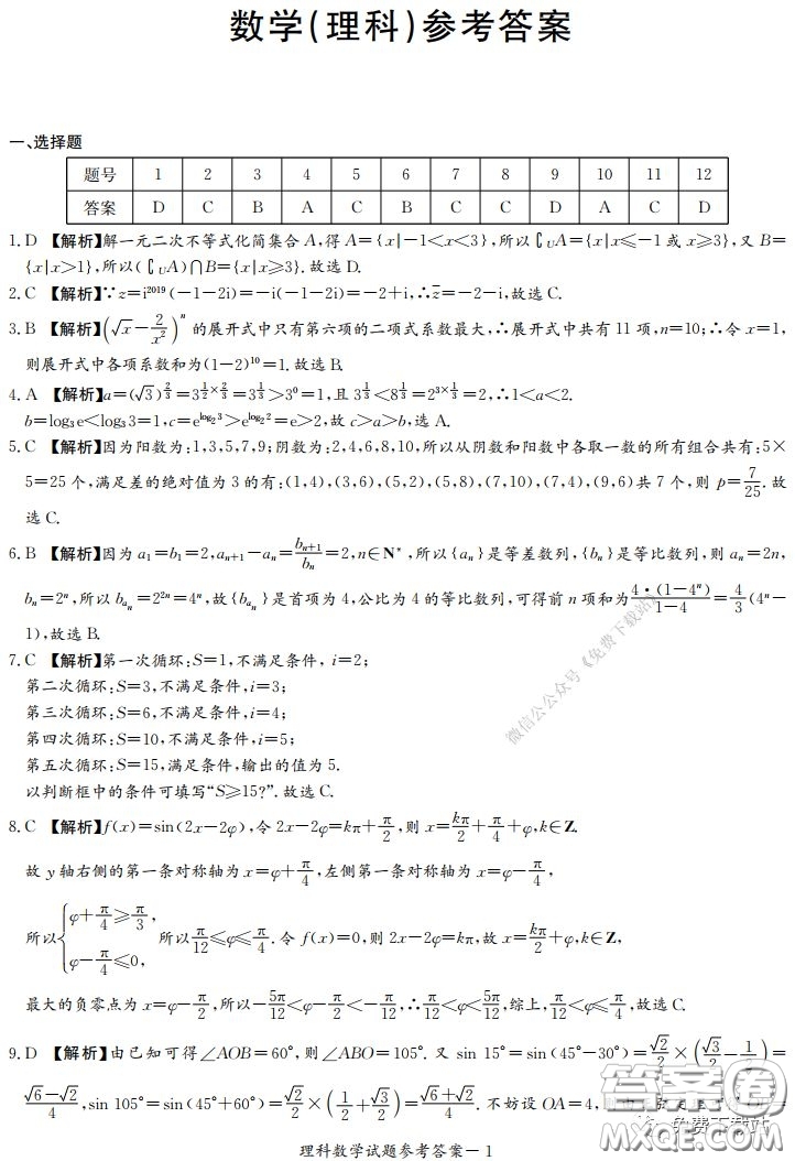 2020年河南省實驗中學高三假期自主測試理科數(shù)學試題及答案