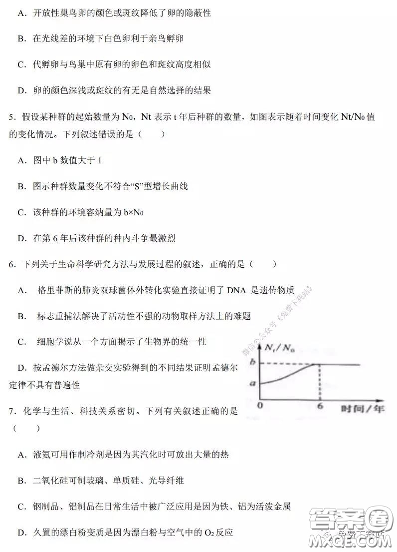 2020年河南省實驗中學(xué)高三假期自主測試?yán)砜凭C合試題及答案