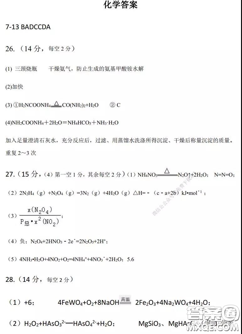 2020年河南省實驗中學(xué)高三假期自主測試?yán)砜凭C合試題及答案