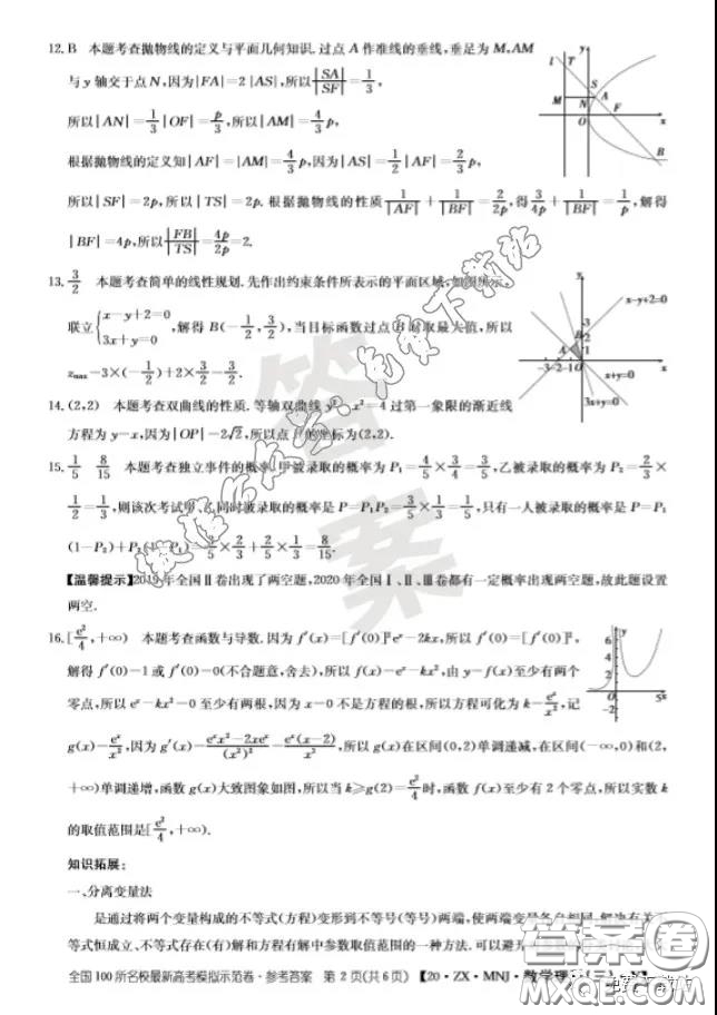 2020年全國100所名校最新高考模擬示范卷三理科數(shù)學(xué)答案