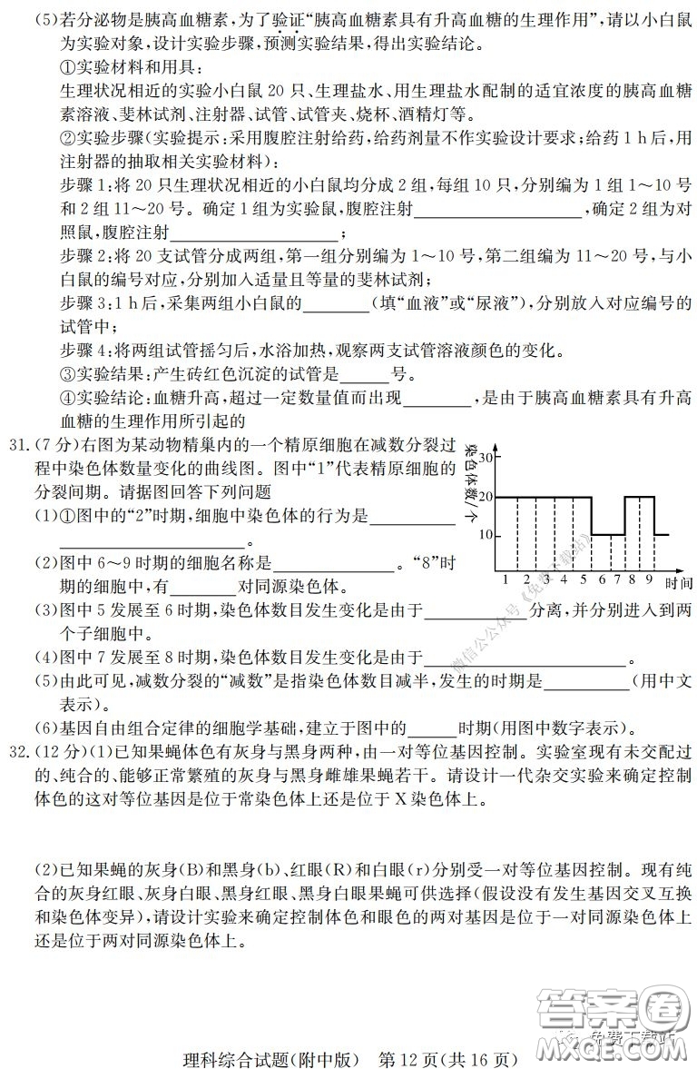 炎德英才大聯(lián)考湖南師大附中2020屆高三月考試卷六理科綜合試題及答案