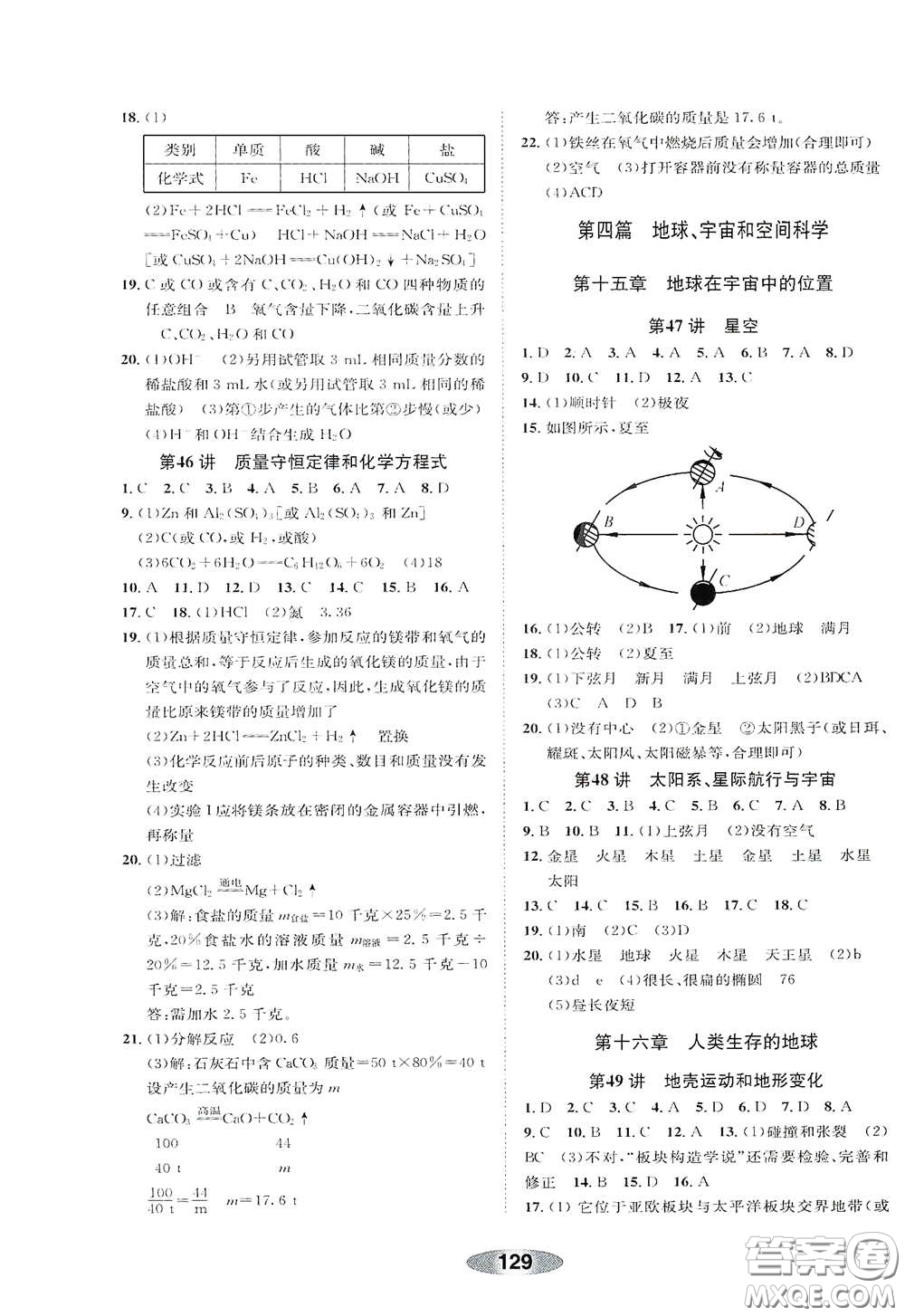 浙江教育出版社2020初中學(xué)業(yè)考試總復(fù)習(xí)科學(xué)解析本紹興專版答案