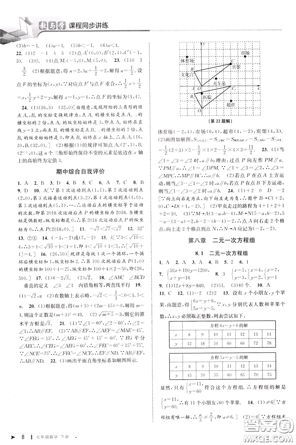 2020年教與學(xué)課程同步講練七年級(jí)數(shù)學(xué)下冊(cè)人教版參考答案