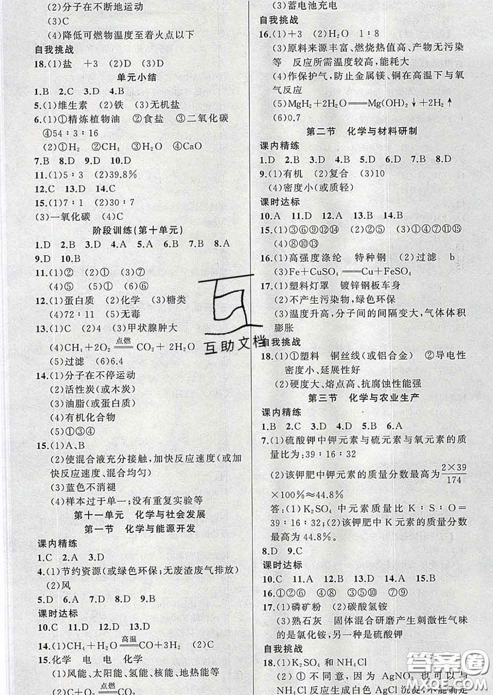 2020年黃岡金牌之路練闖考九年級(jí)化學(xué)下冊(cè)魯教版答案