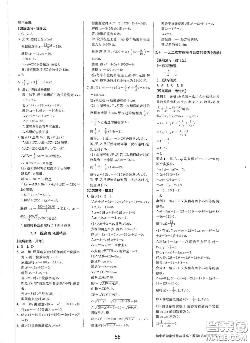 天津科學(xué)技術(shù)出版社2020初中新學(xué)案優(yōu)化與提高八年級(jí)數(shù)學(xué)下冊(cè)B版答案