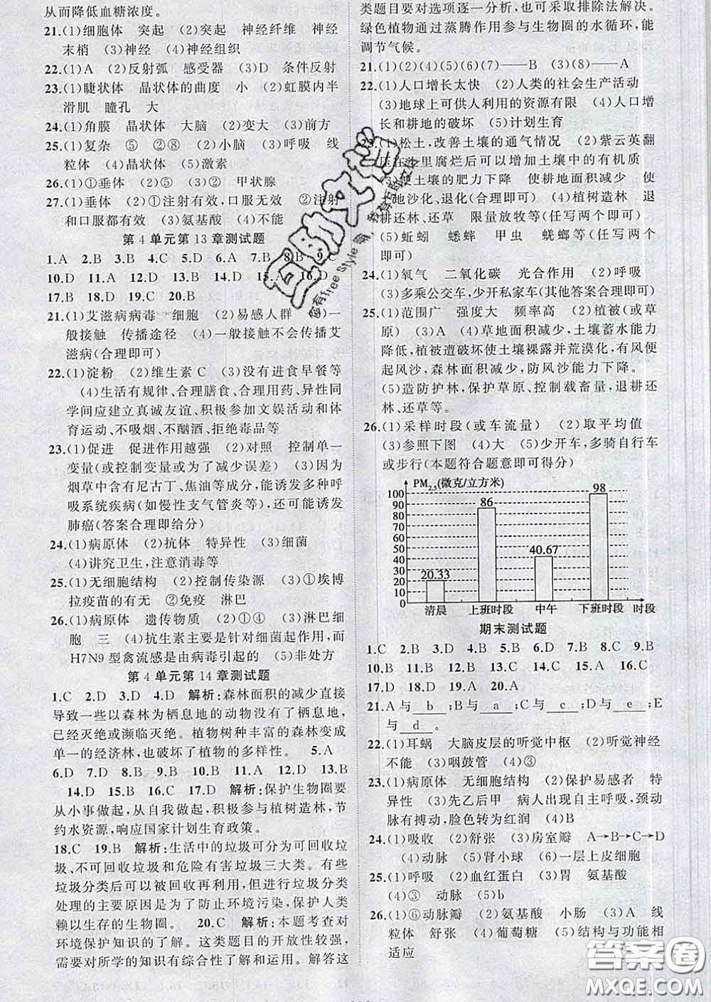 新疆青少年出版社2020春黃岡100分闖關(guān)七年級(jí)生物下冊(cè)北師版答案