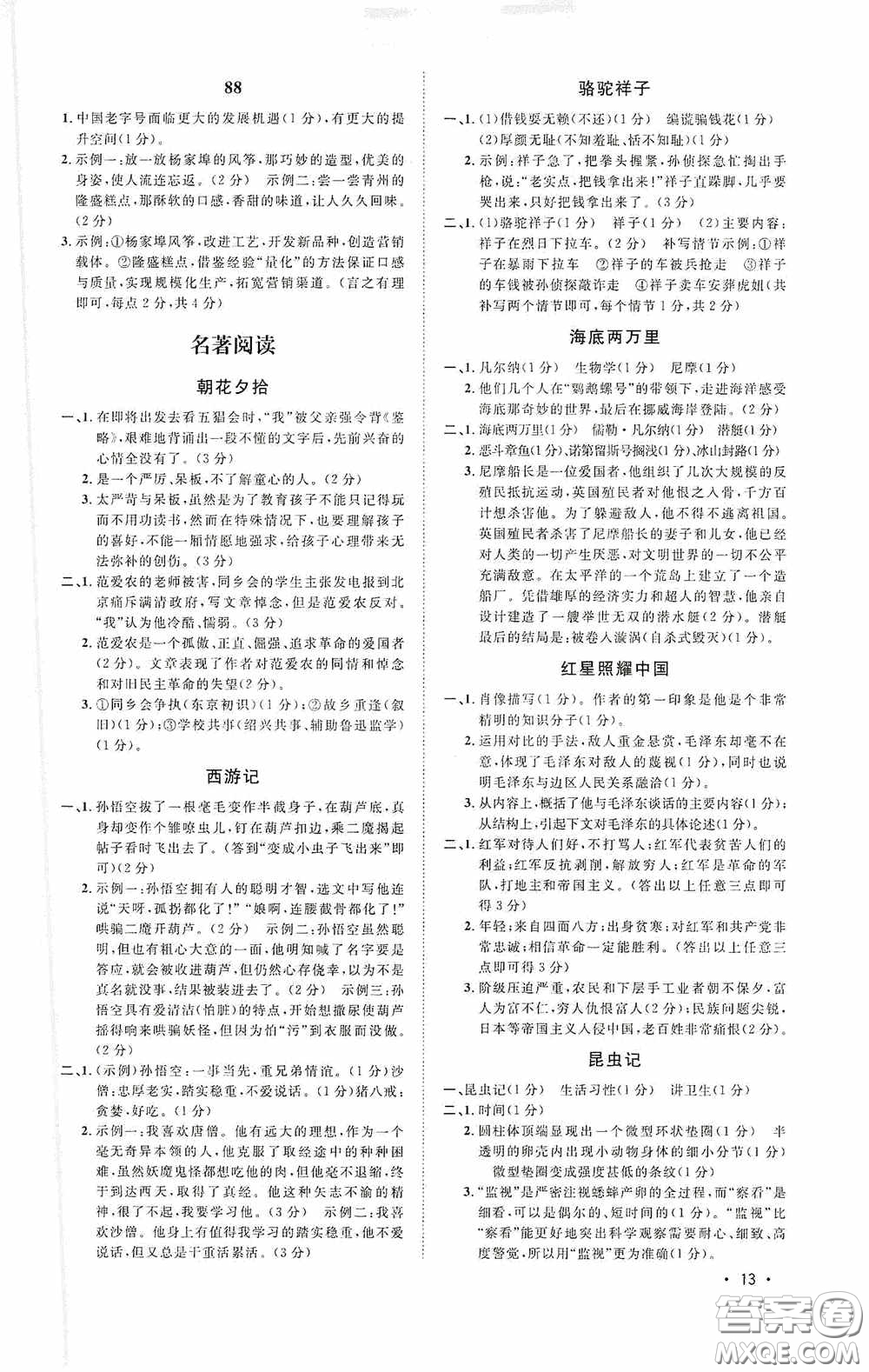 江西教育出版社2020新概念閱讀現(xiàn)代文拓展訓(xùn)練中考專版答案