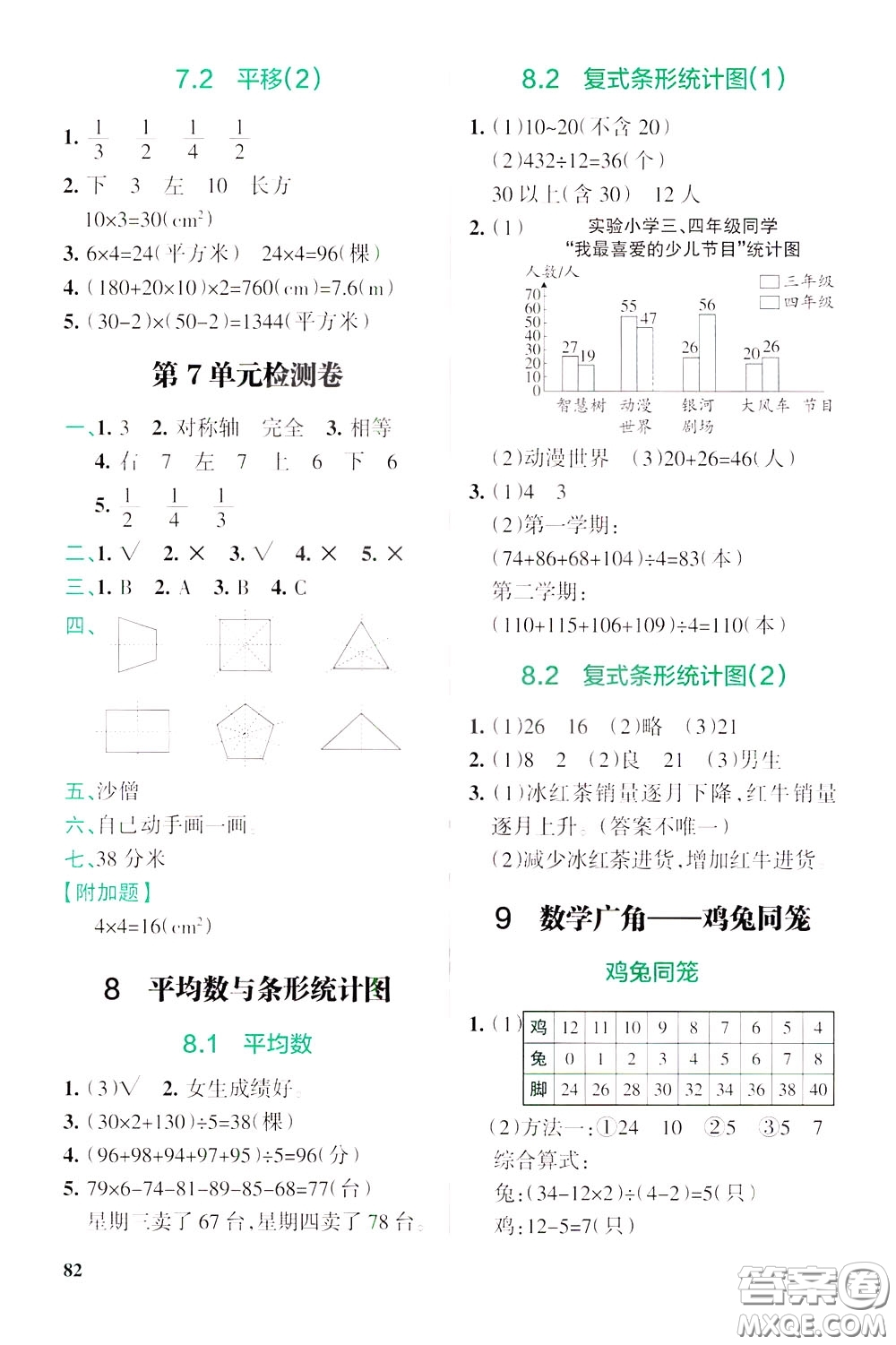 遼寧教育出版社2020年小學教材搭檔高效訓練冊數(shù)學四年級下RJ版人教版參考答案