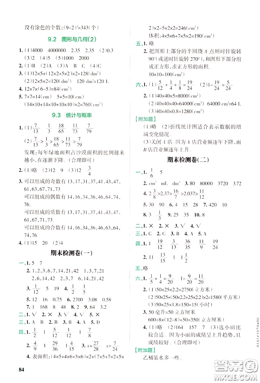 遼寧教育出版社2020年小學(xué)教材搭檔高效訓(xùn)練冊數(shù)學(xué)五年級下RJ版人教版參考答案