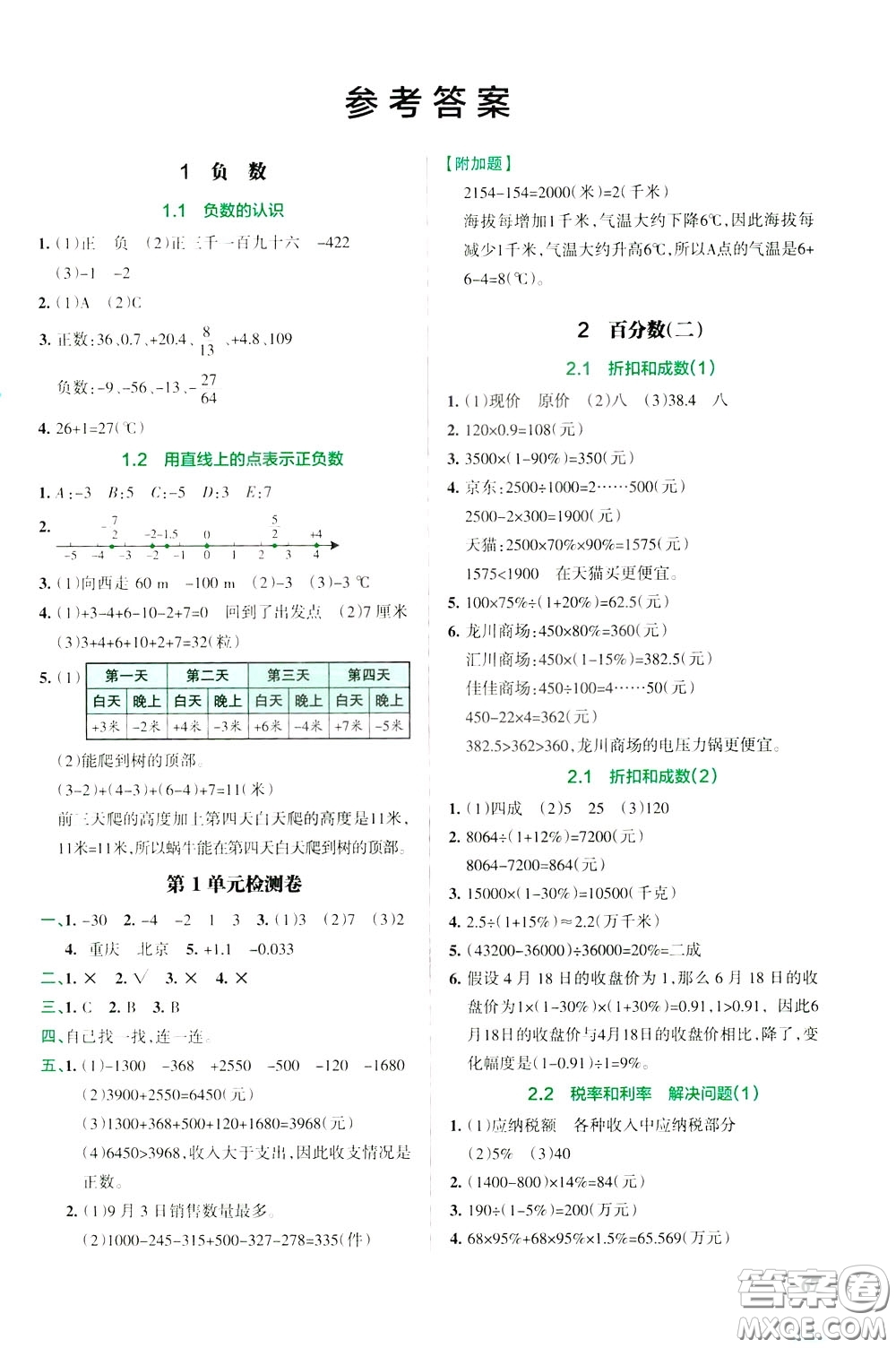 遼寧教育出版社2020年小學教材搭檔高效訓練冊數(shù)學六年級下RJ版人教版參考答案