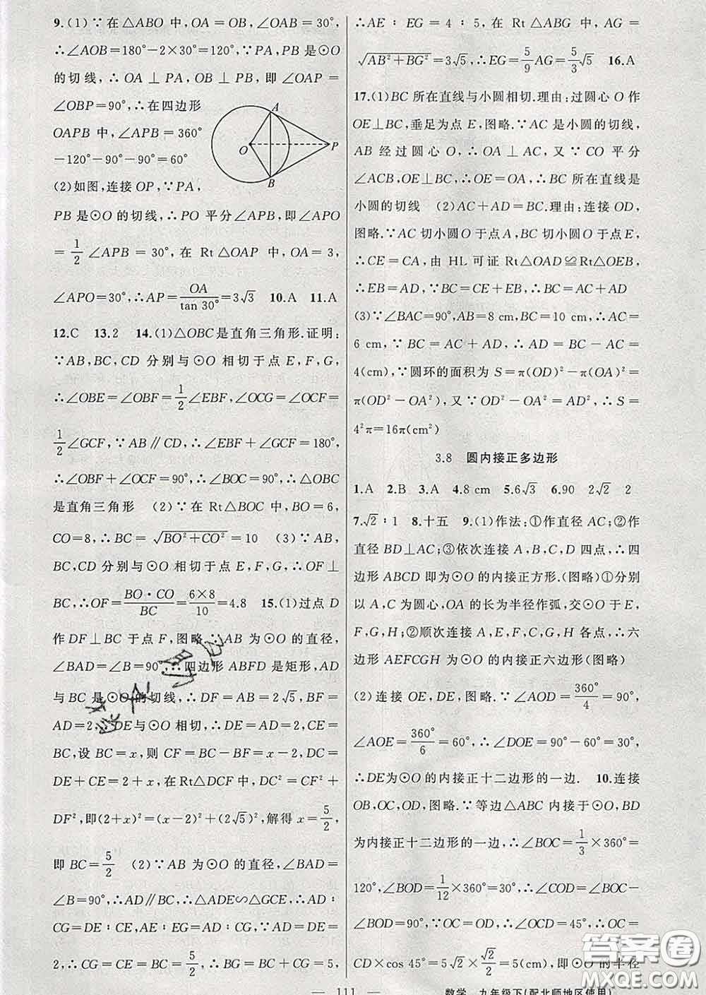 2020春北師版黃岡100分闖關(guān)九年級(jí)數(shù)學(xué)下冊(cè)答案