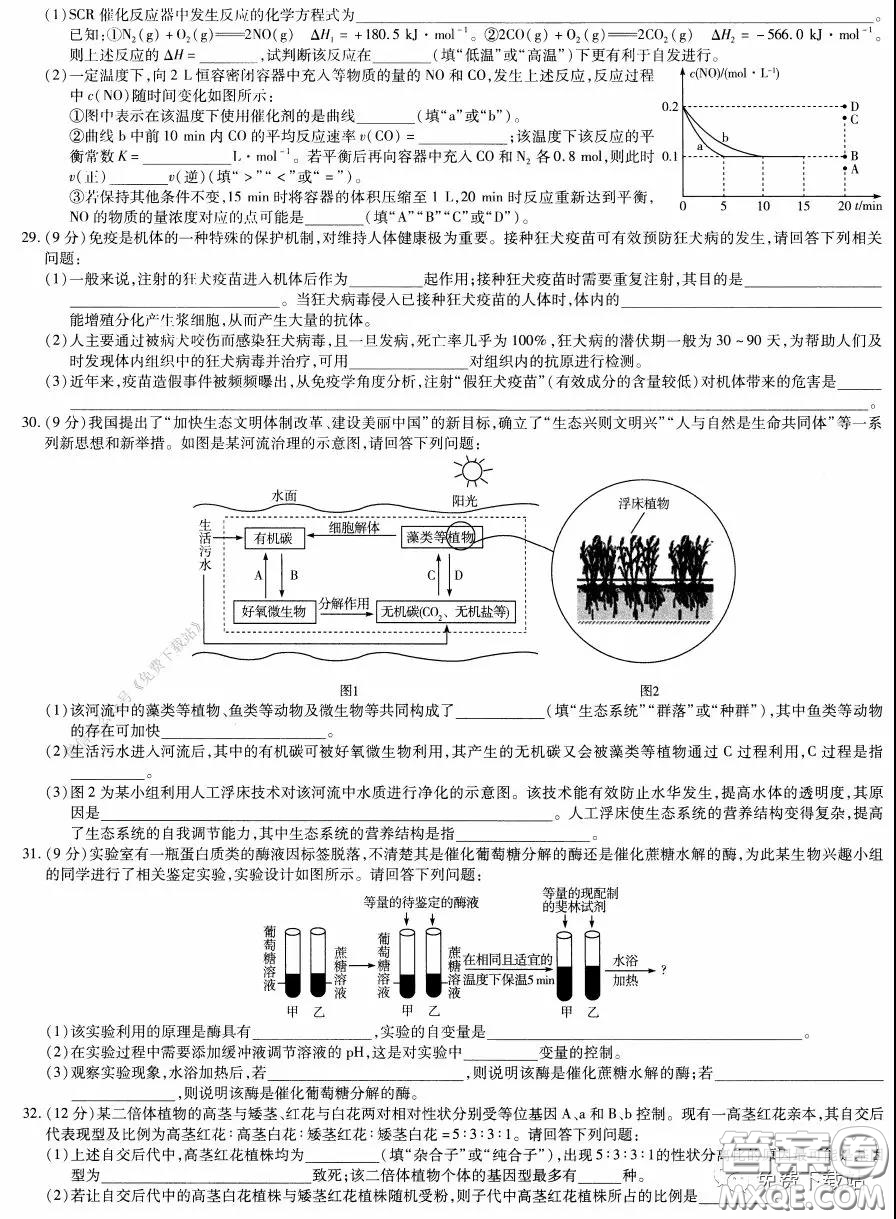 天一大聯(lián)考2020屆高考全真模擬卷四理科綜合試題及答案