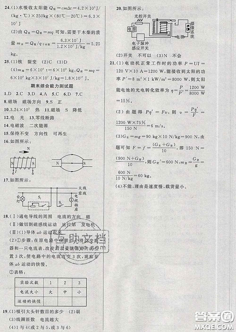 新疆青少年出版社2020春黃岡100分闖關(guān)九年級物理下冊滬粵版答案