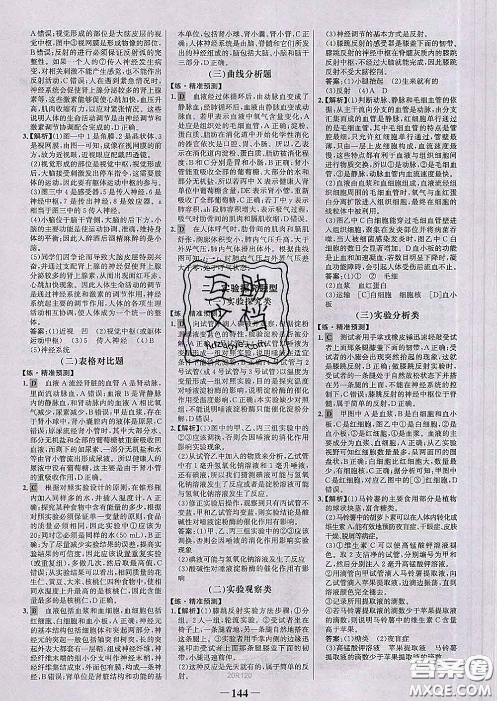 2020新版世紀(jì)金榜金榜學(xué)案七年級(jí)生物下冊(cè)人教版答案