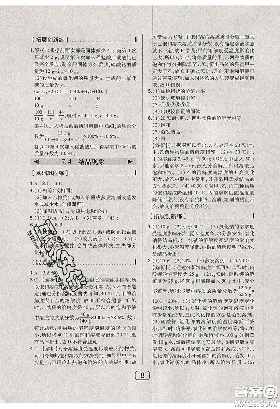 東北師范大學(xué)出版社2020北大綠卡課時(shí)同步講練九年級(jí)化學(xué)下冊(cè)科粵版答案