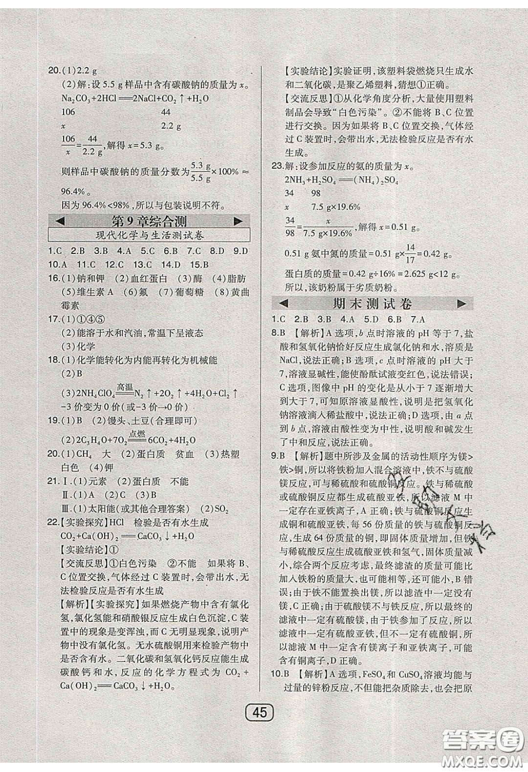 東北師范大學(xué)出版社2020北大綠卡課時(shí)同步講練九年級(jí)化學(xué)下冊(cè)科粵版答案