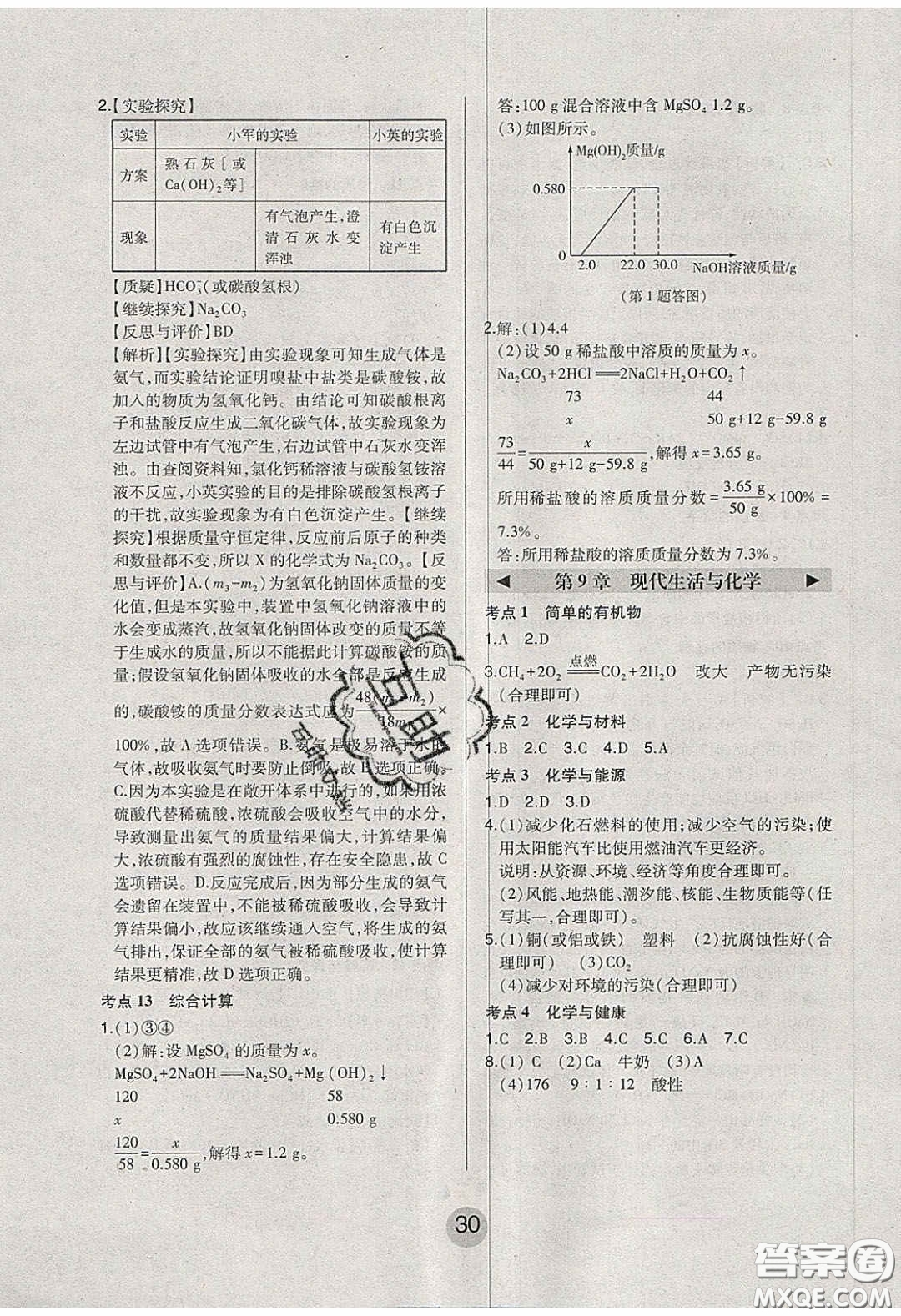 東北師范大學(xué)出版社2020北大綠卡課時(shí)同步講練九年級(jí)化學(xué)下冊(cè)科粵版答案