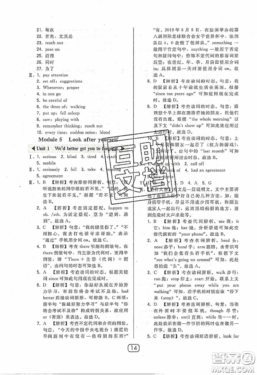 東北師范大學出版社2020北大綠卡課時同步講練九年級英語下冊外研版答案