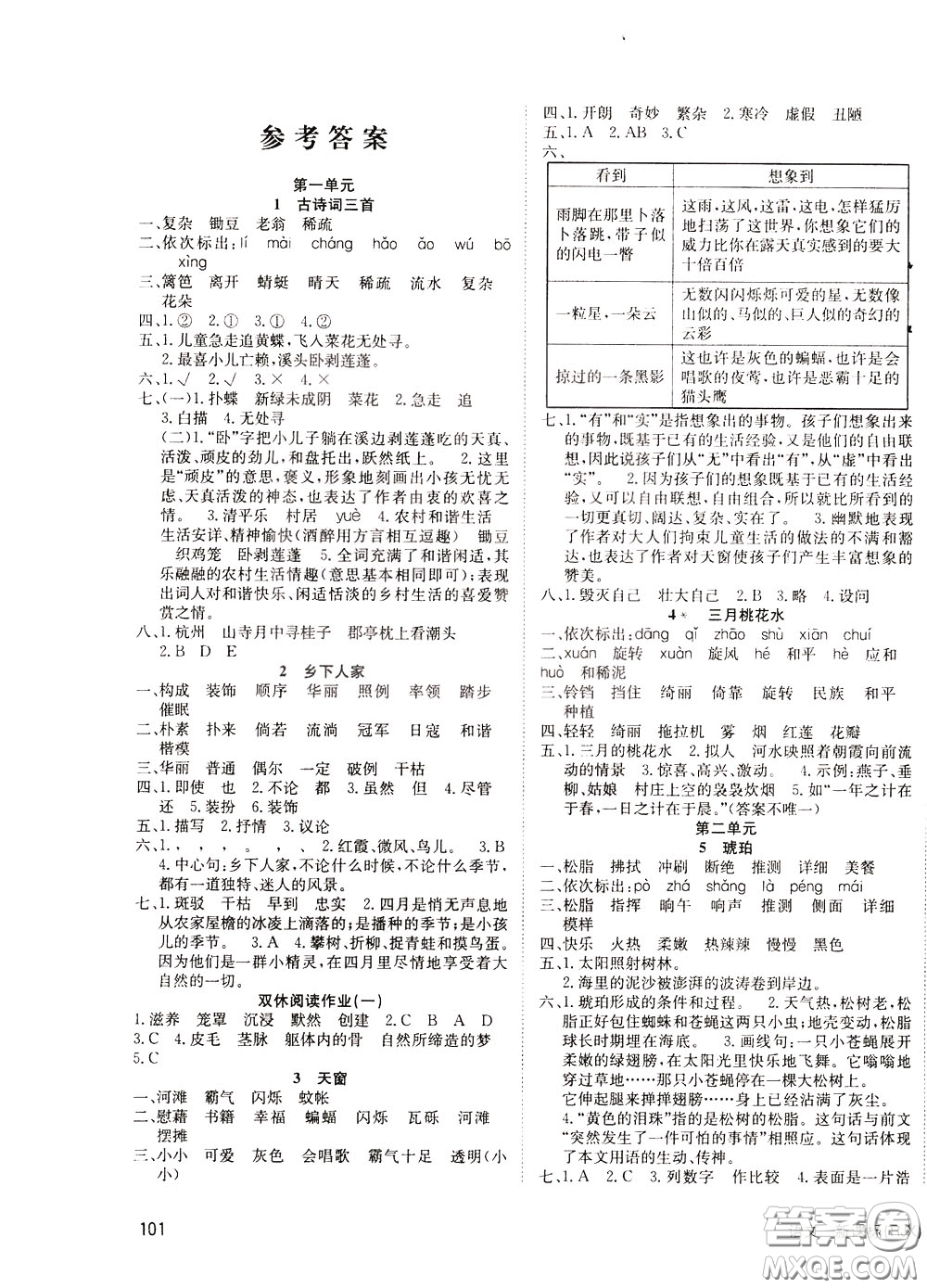 2020年英才小狀元同步優(yōu)化練與測(cè)四年級(jí)下冊(cè)語(yǔ)文RJ人教版參考答案