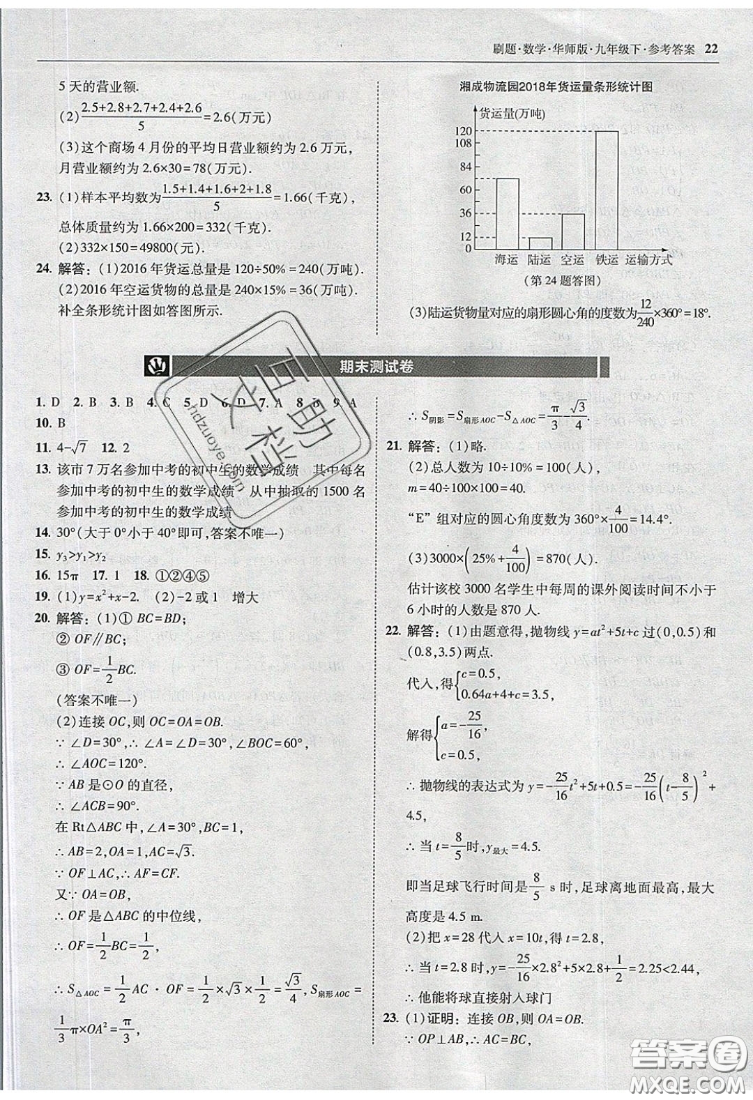 2020春北大綠卡刷題九年級數(shù)學(xué)下冊華東師大版答案