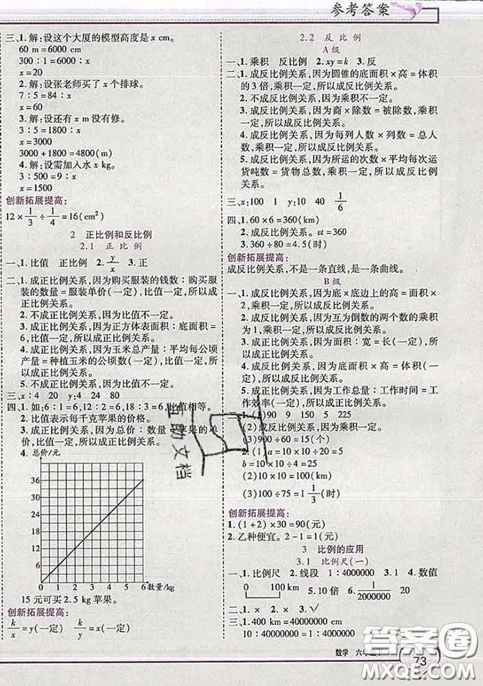 2020新版新全優(yōu)全優(yōu)備考六年級數(shù)學下冊人教版答案