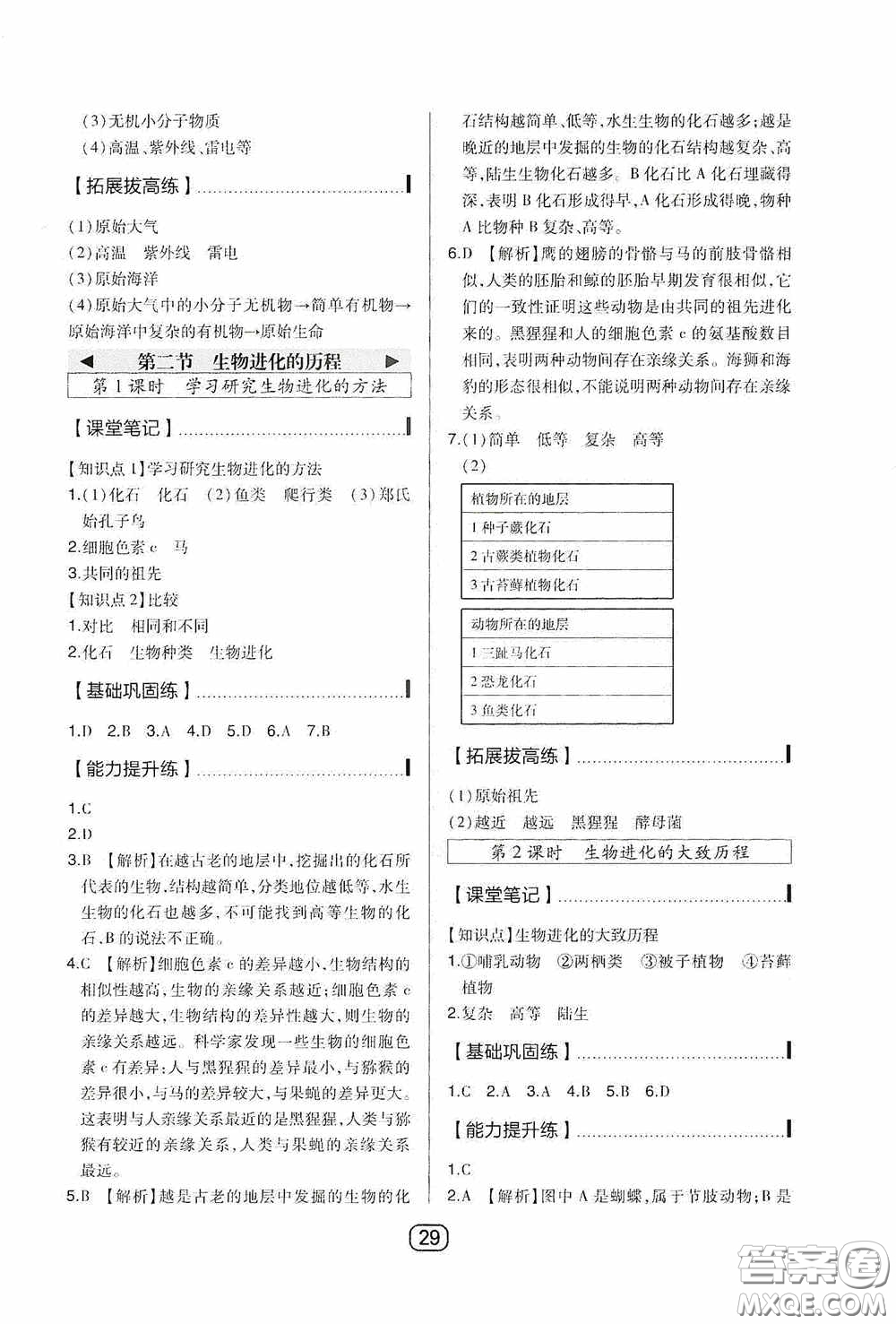 東北師范大學(xué)出版社2020北大綠卡課時同步講練八年級生物下冊人教版答案