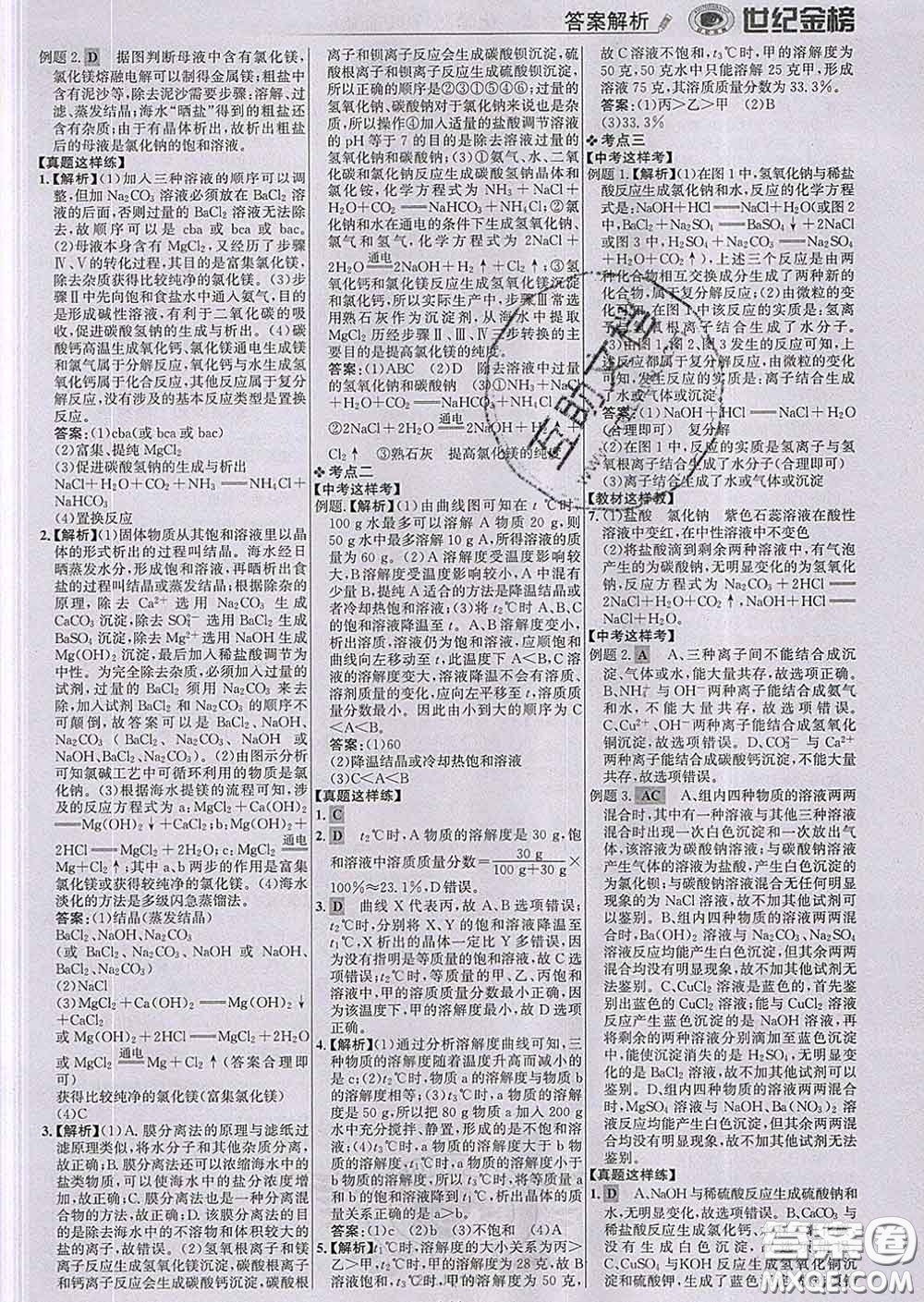 2020新版世紀(jì)金榜金榜學(xué)案九年級化學(xué)下冊魯教版答案