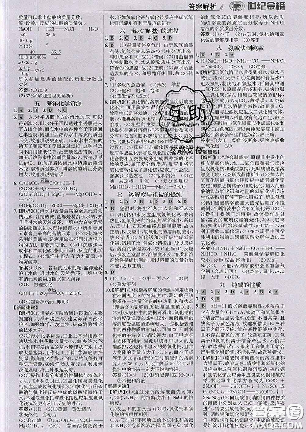 2020新版世紀(jì)金榜金榜學(xué)案九年級化學(xué)下冊魯教版答案