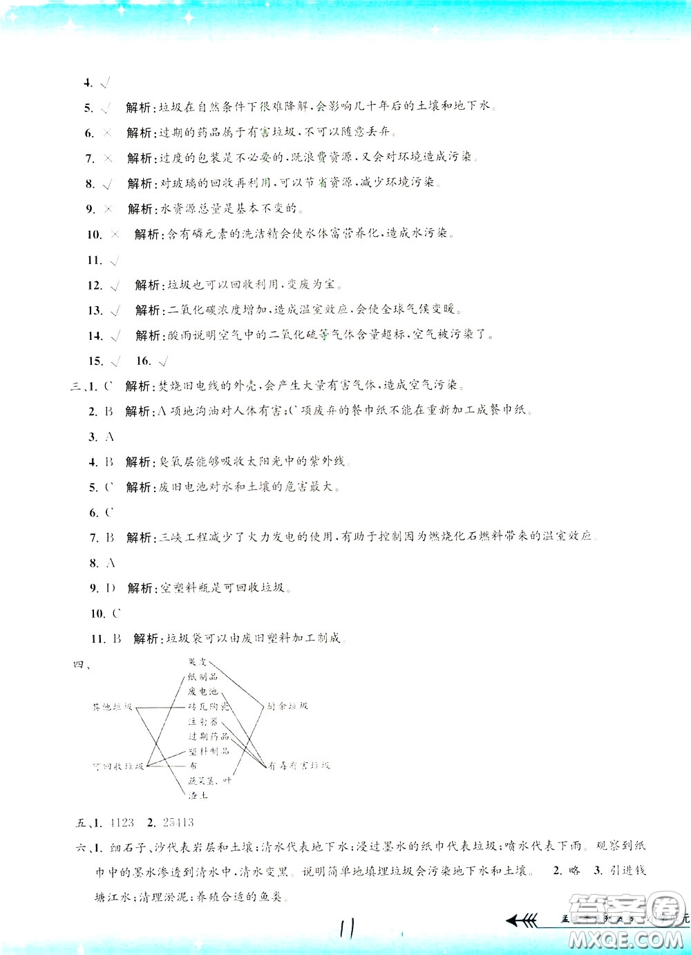 孟建平系列叢書2020年小學單元測試科學六年級下冊J教科版參考答案