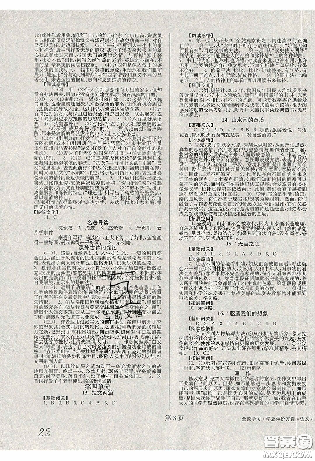 北京時(shí)代華文書(shū)局2020全效學(xué)習(xí)學(xué)業(yè)評(píng)價(jià)方案九年級(jí)語(yǔ)文下冊(cè)人教版答案