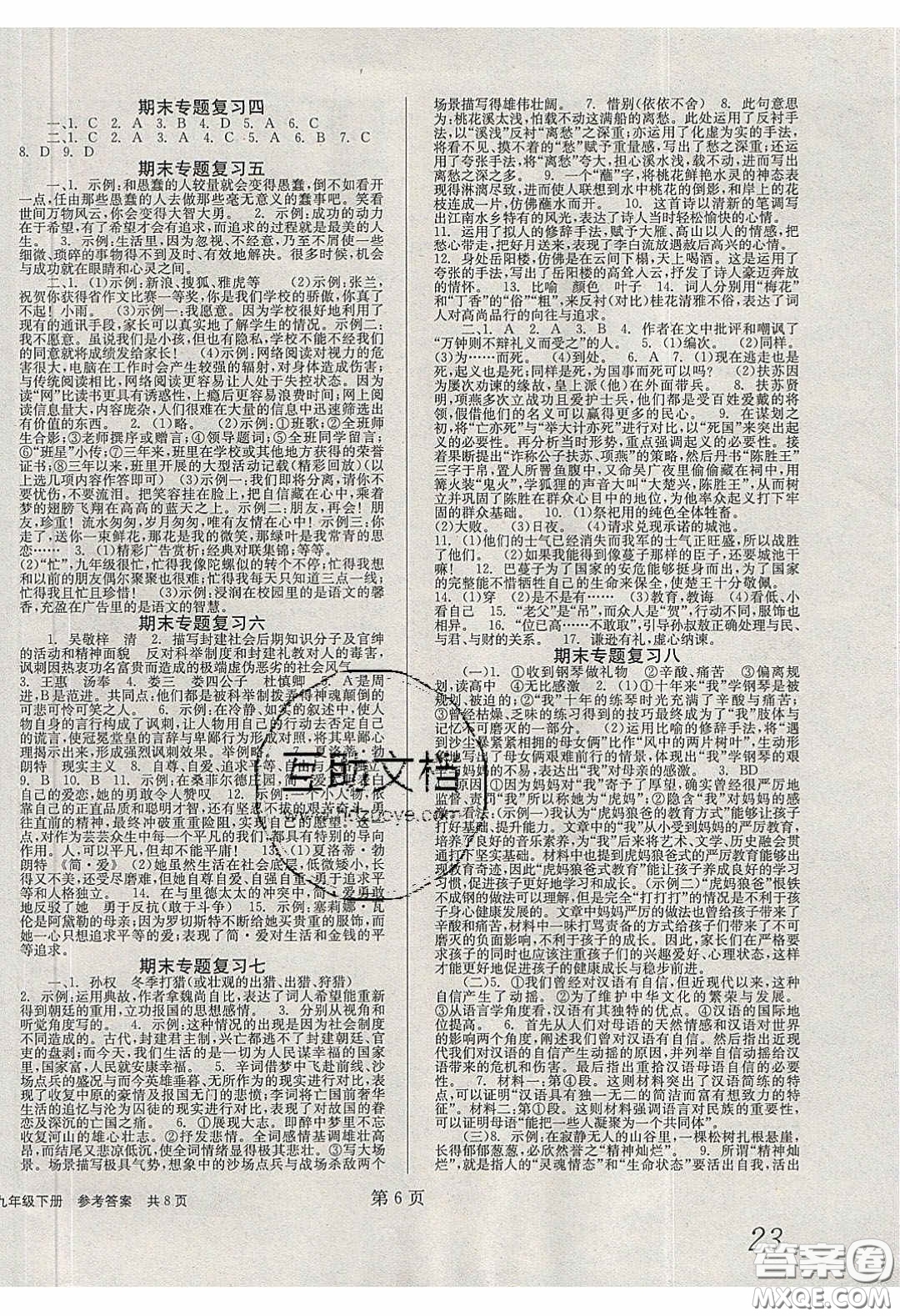 北京時(shí)代華文書(shū)局2020全效學(xué)習(xí)學(xué)業(yè)評(píng)價(jià)方案九年級(jí)語(yǔ)文下冊(cè)人教版答案