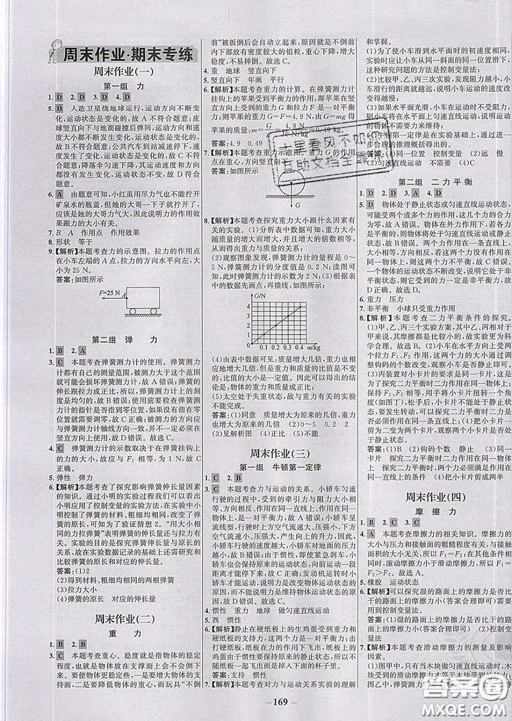 2020春世紀(jì)金榜百練百勝八年級(jí)物理下冊(cè)人教版答案