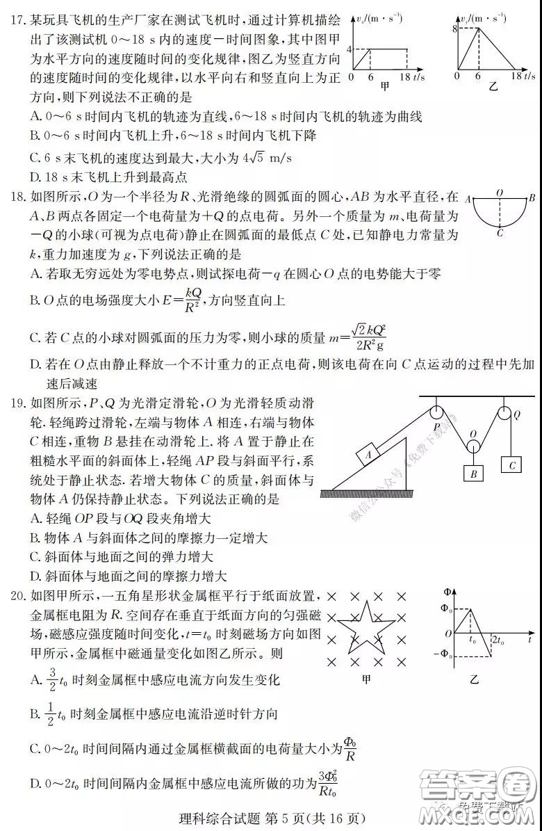 2020年普通高等學校招生全國統(tǒng)一考試考前演練一理科綜合試題及答案