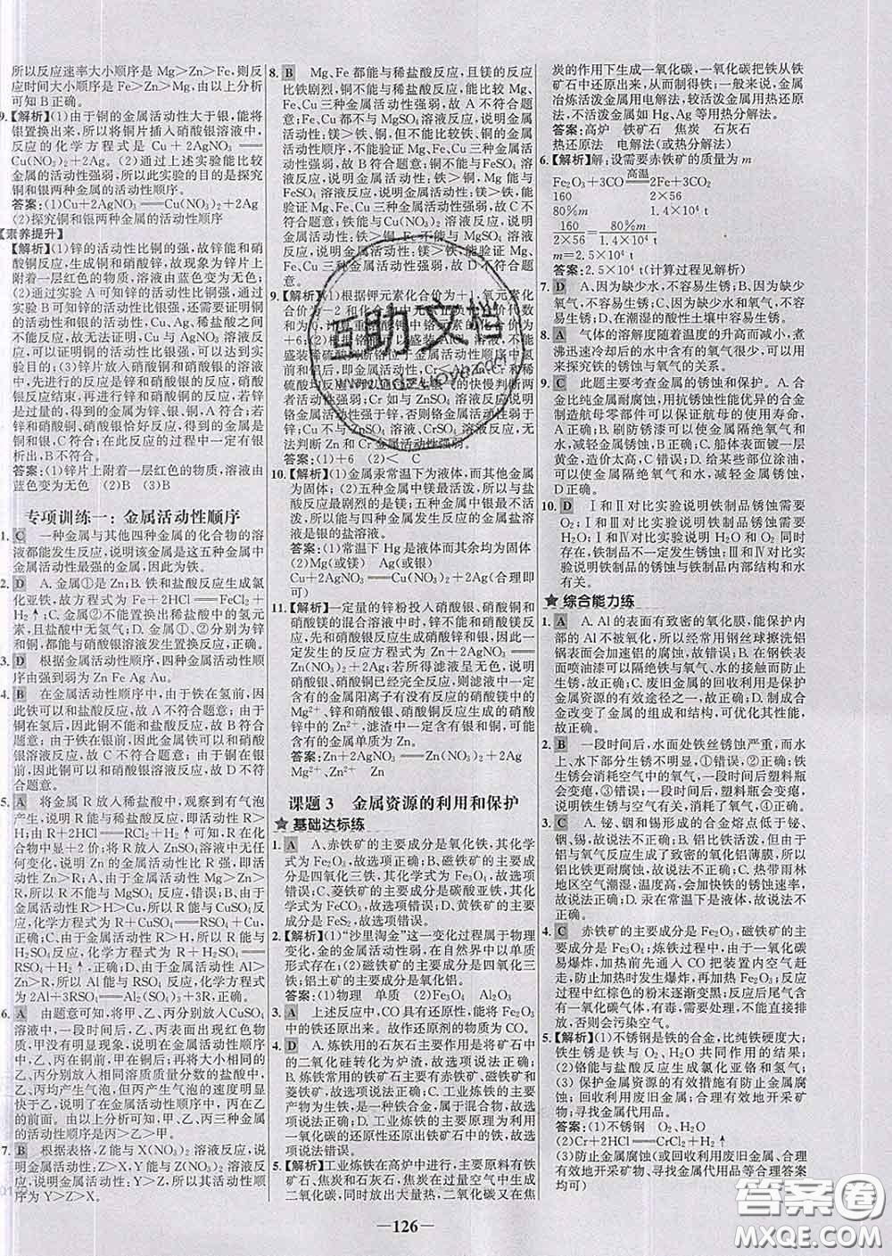 2020春世紀(jì)金榜百練百勝九年級化學(xué)下冊人教版答案