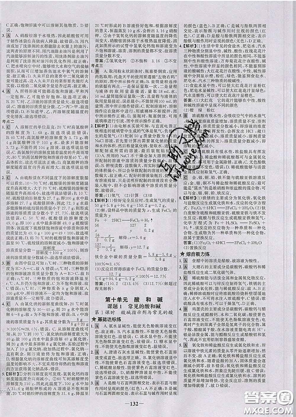 2020春世紀(jì)金榜百練百勝九年級化學(xué)下冊人教版答案