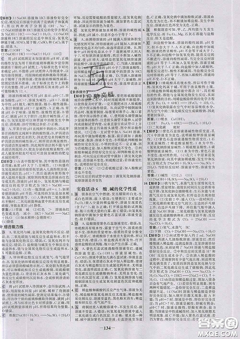 2020春世紀(jì)金榜百練百勝九年級化學(xué)下冊人教版答案