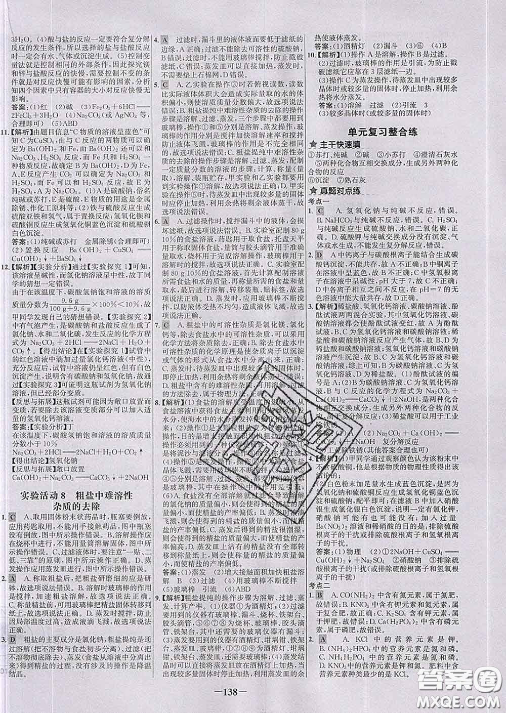 2020春世紀(jì)金榜百練百勝九年級化學(xué)下冊人教版答案