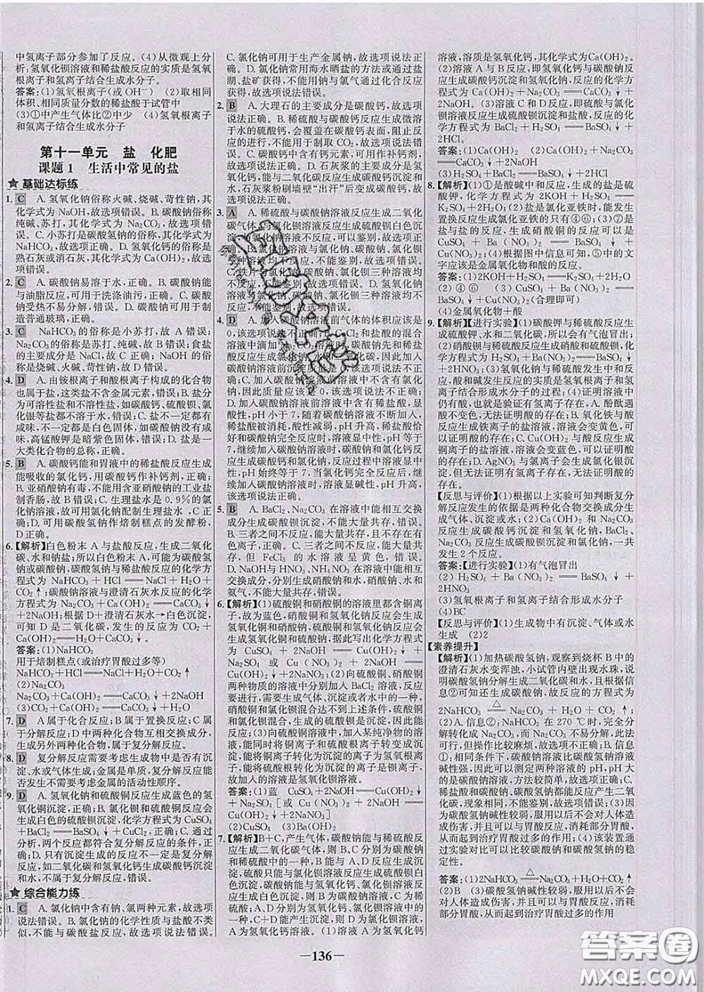 2020春世紀(jì)金榜百練百勝九年級化學(xué)下冊人教版答案