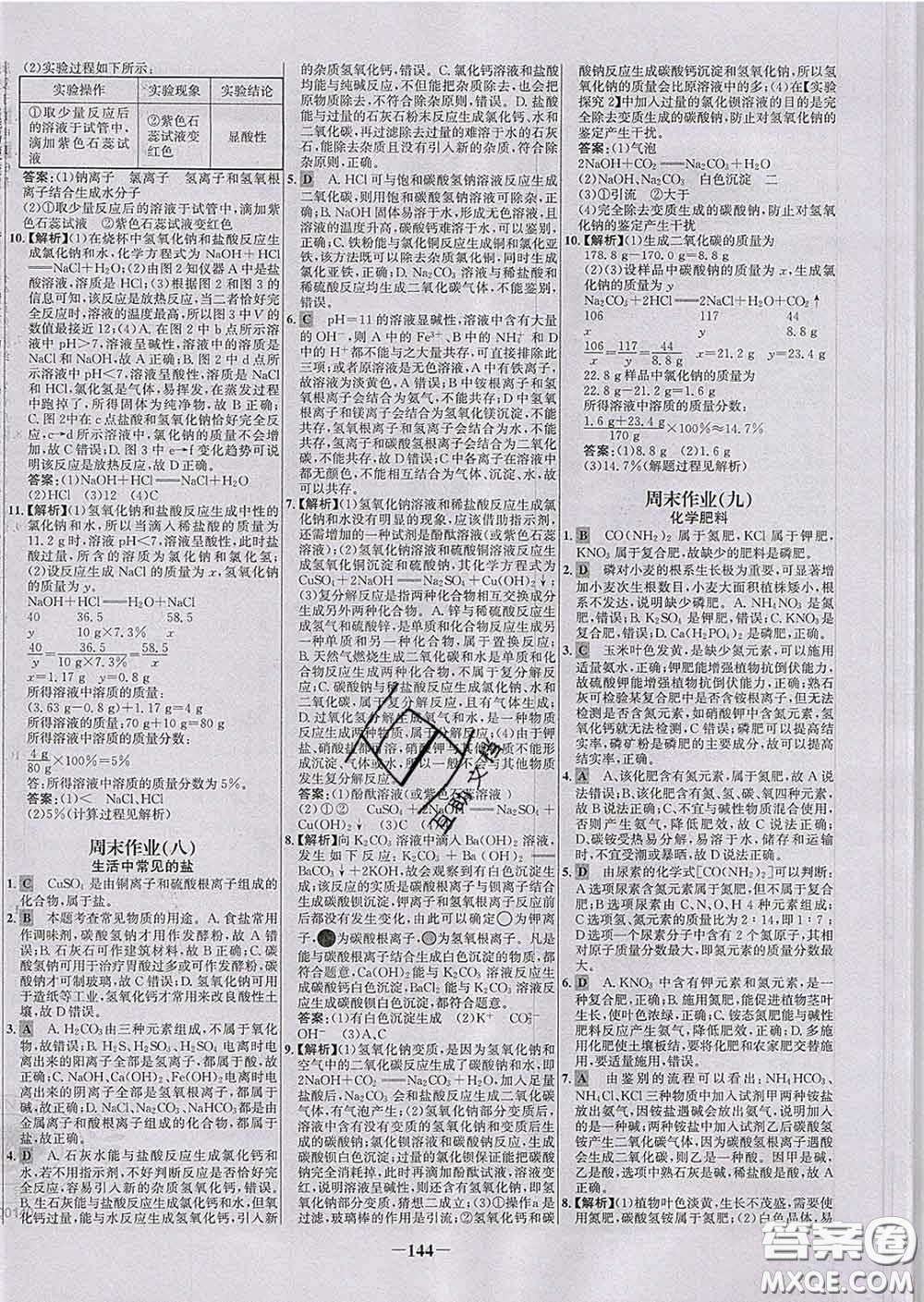 2020春世紀(jì)金榜百練百勝九年級化學(xué)下冊人教版答案