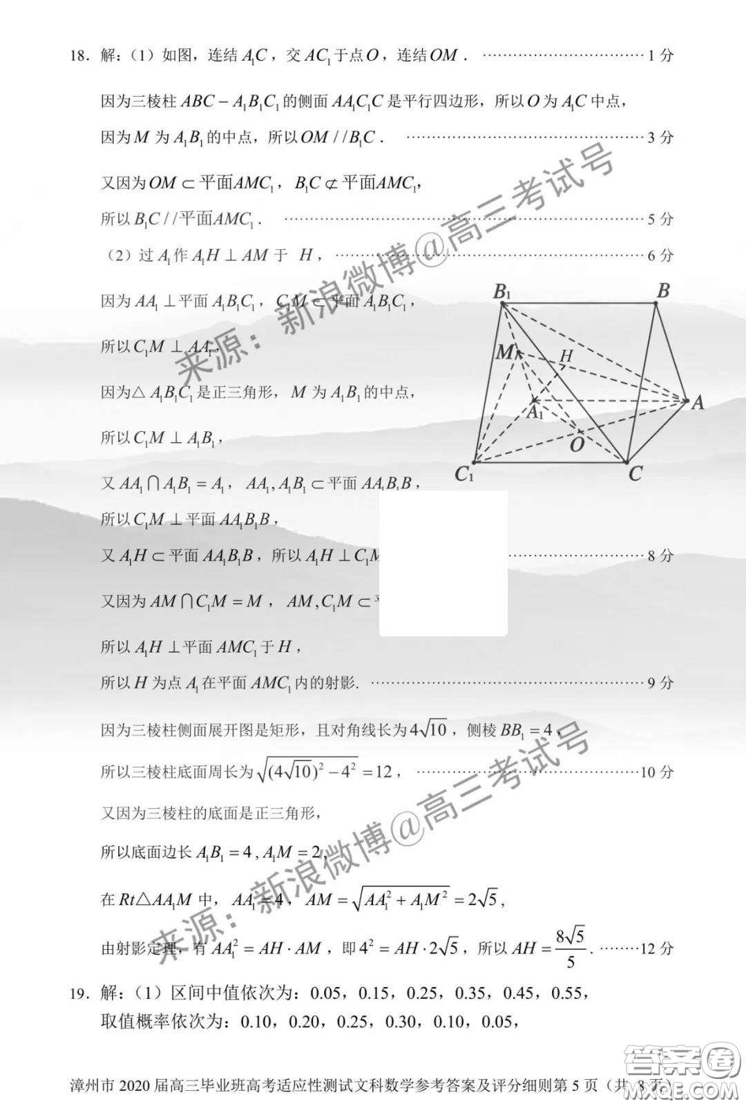 漳州市2020屆高中畢業(yè)班高考適應(yīng)性測(cè)試文科數(shù)學(xué)答案