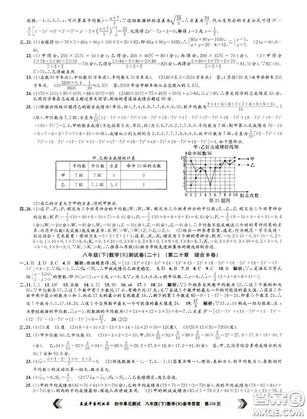 孟建平系列叢書2020年初中單元測試數(shù)學八年級下冊R人教版參考答案